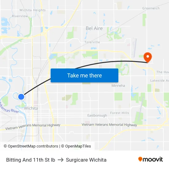 Bitting And 11th St Ib to Surgicare Wichita map