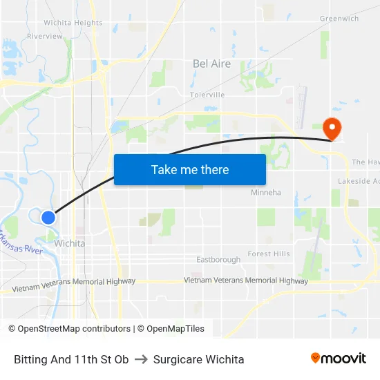 Bitting And 11th St Ob to Surgicare Wichita map