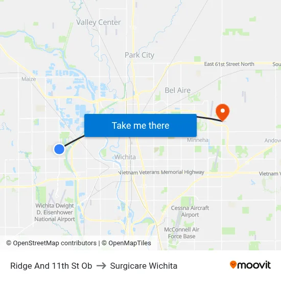 Ridge And 11th St Ob to Surgicare Wichita map