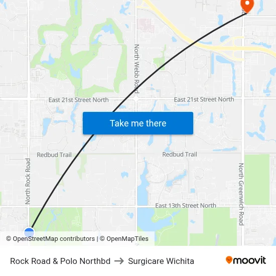 Rock Road & Polo Northbd to Surgicare Wichita map