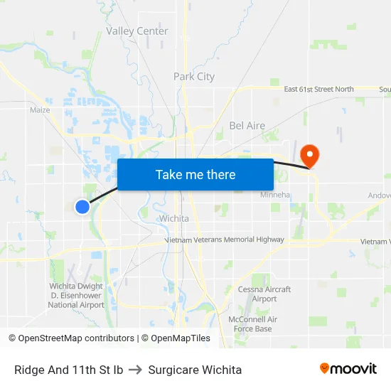 Ridge And 11th St Ib to Surgicare Wichita map
