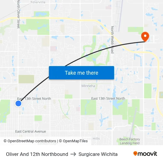 Oliver And 12th Northbound to Surgicare Wichita map