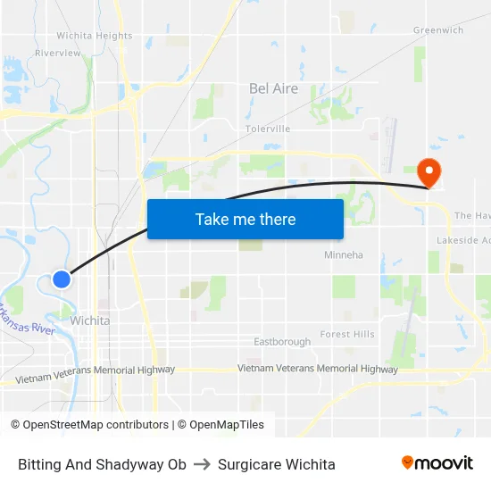 Bitting And Shadyway Ob to Surgicare Wichita map