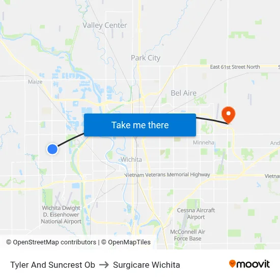 Tyler And Suncrest Ob to Surgicare Wichita map