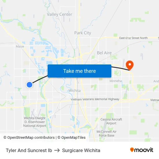 Tyler And Suncrest Ib to Surgicare Wichita map
