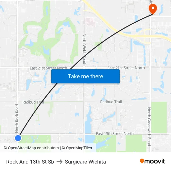 Rock And 13th St Sb to Surgicare Wichita map