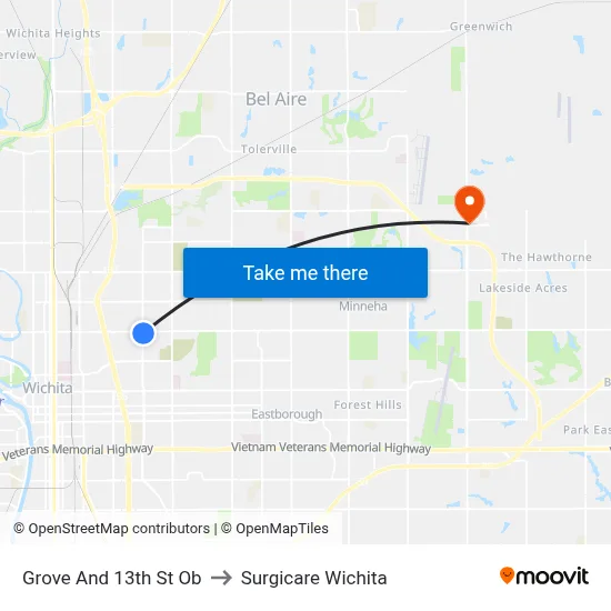 Grove And 13th St Ob to Surgicare Wichita map