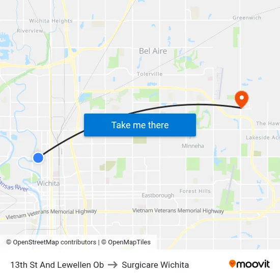 13th St And Lewellen Ob to Surgicare Wichita map