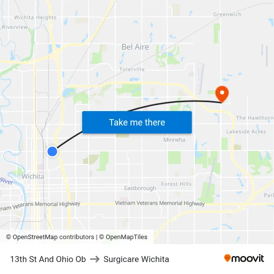 13th St And Ohio Ob to Surgicare Wichita map