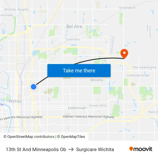 13th St And Minneapolis Ob to Surgicare Wichita map