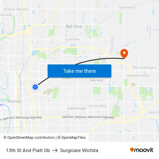 13th St And Piatt Ob to Surgicare Wichita map