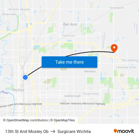13th St And Mosley Ob to Surgicare Wichita map