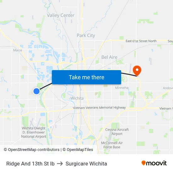 Ridge And 13th St Ib to Surgicare Wichita map