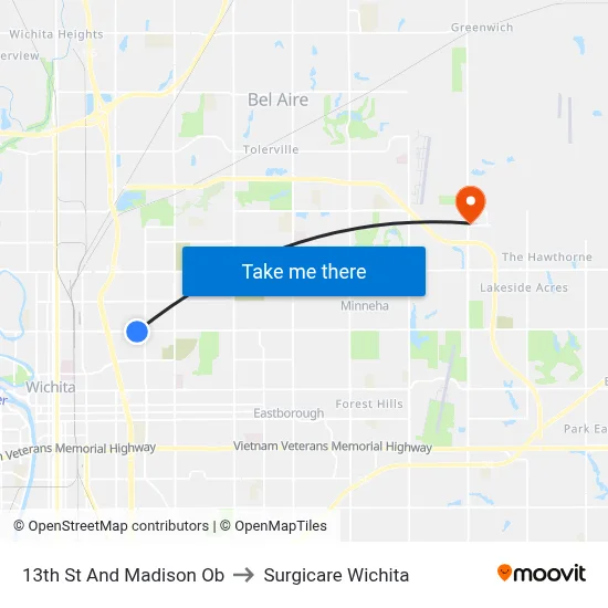 13th St And Madison Ob to Surgicare Wichita map