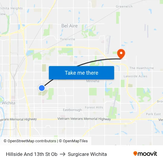 Hillside And 13th St Ob to Surgicare Wichita map