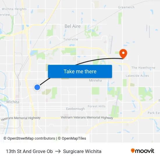 13th St And Grove Ob to Surgicare Wichita map