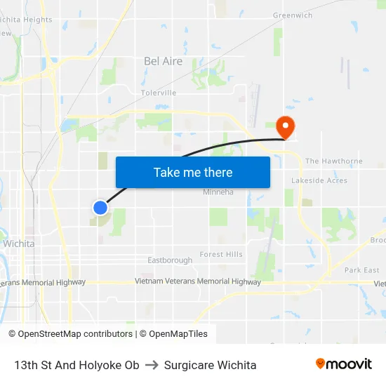 13th St And Holyoke Ob to Surgicare Wichita map