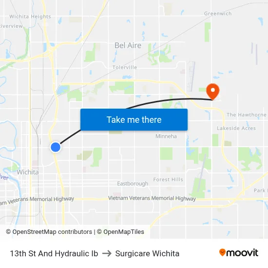 13th St And Hydraulic  Ib to Surgicare Wichita map