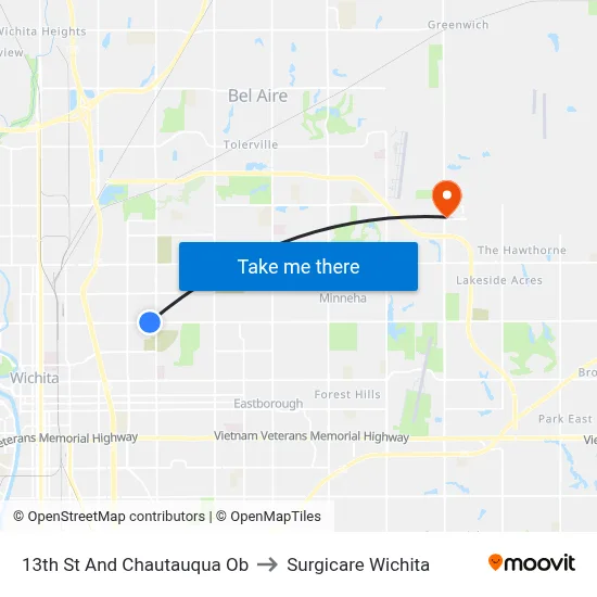 13th St And Chautauqua Ob to Surgicare Wichita map