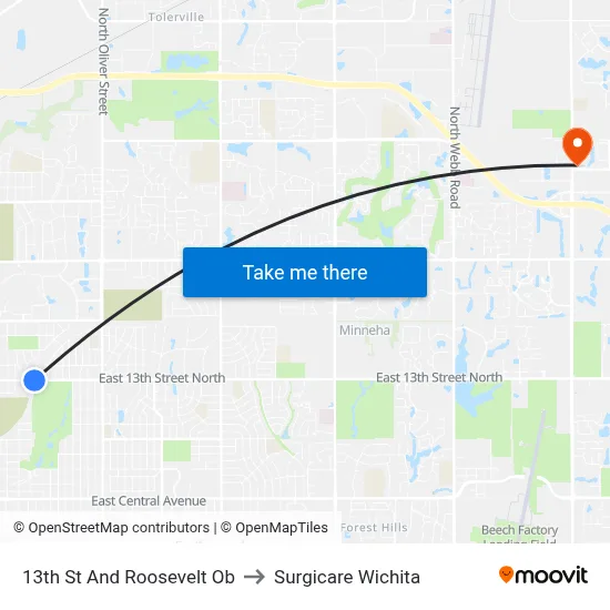 13th St And Roosevelt Ob to Surgicare Wichita map