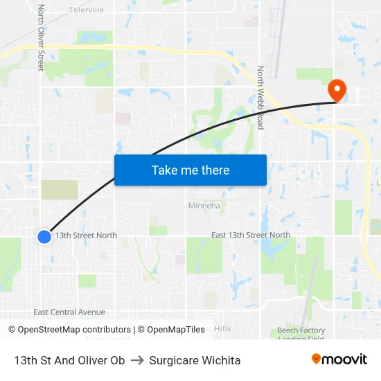 13th St And Oliver Ob to Surgicare Wichita map