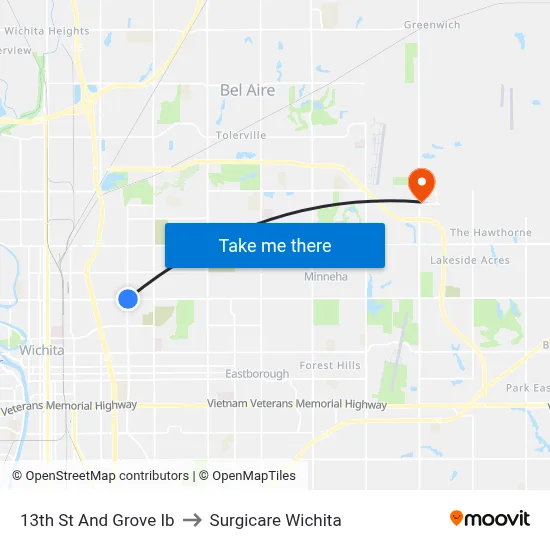 13th St And Grove Ib to Surgicare Wichita map