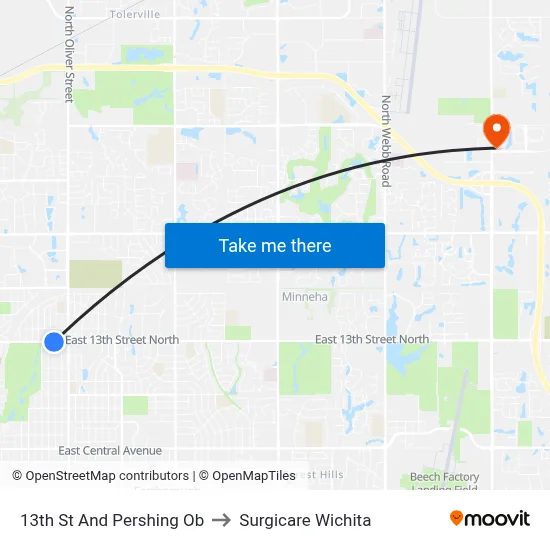 13th St And Pershing Ob to Surgicare Wichita map