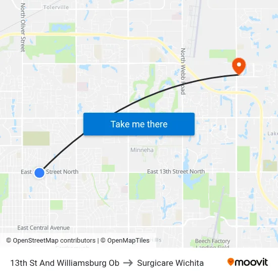 13th St And Williamsburg Ob to Surgicare Wichita map