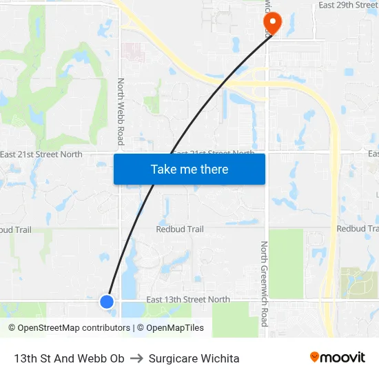 13th St And Webb Ob to Surgicare Wichita map