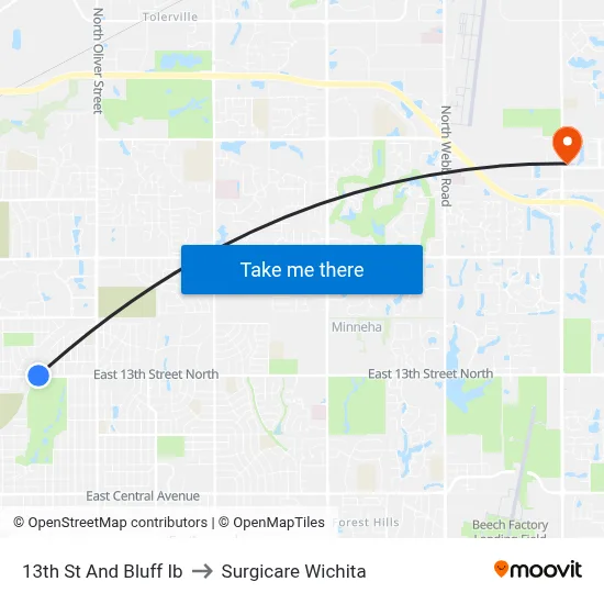 13th St And Bluff Ib to Surgicare Wichita map