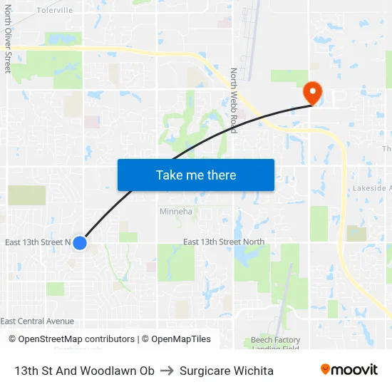 13th St And Woodlawn Ob to Surgicare Wichita map