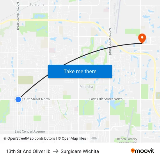 13th St And Oliver Ib to Surgicare Wichita map