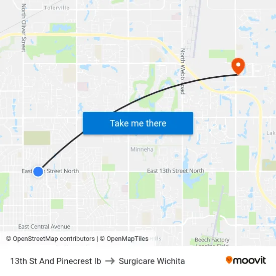 13th St And Pinecrest Ib to Surgicare Wichita map