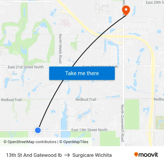13th St And Gatewood Ib to Surgicare Wichita map
