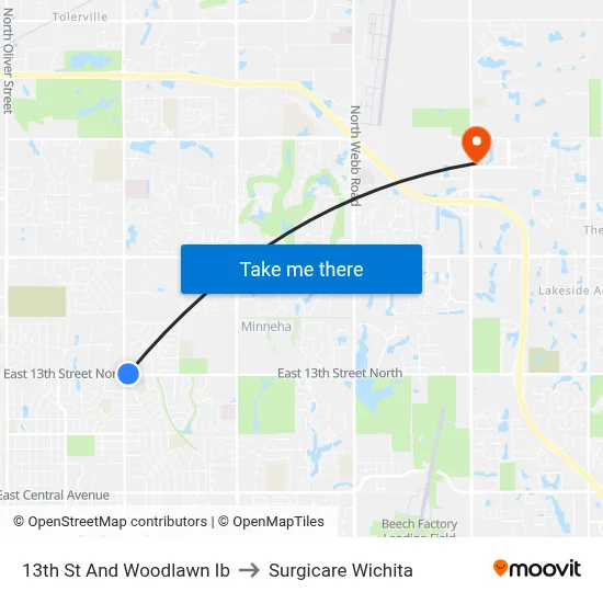 13th St And Woodlawn Ib to Surgicare Wichita map