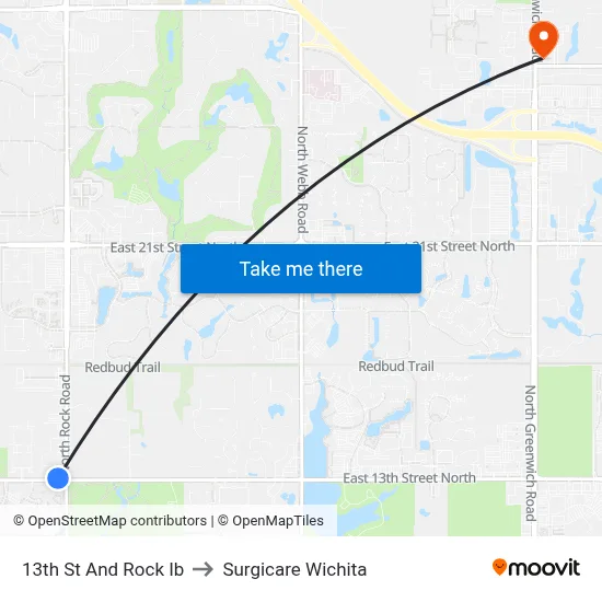 13th St And Rock Ib to Surgicare Wichita map