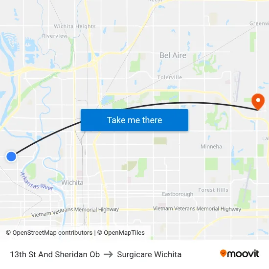13th St And Sheridan Ob to Surgicare Wichita map