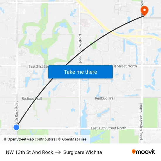 NW 13th St And Rock to Surgicare Wichita map