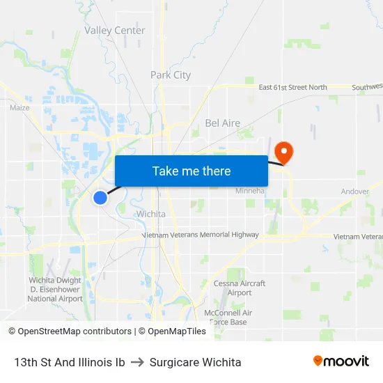 13th St And Illinois Ib to Surgicare Wichita map
