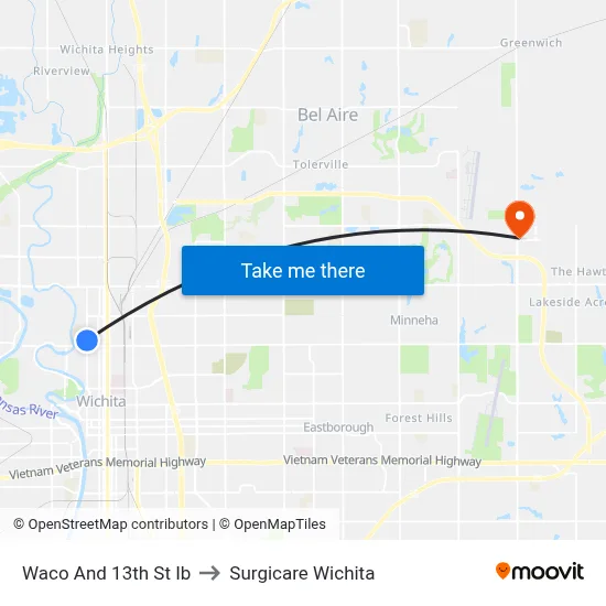 Waco And 13th St Ib to Surgicare Wichita map