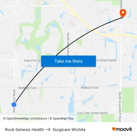 Rock Genesis Health to Surgicare Wichita map