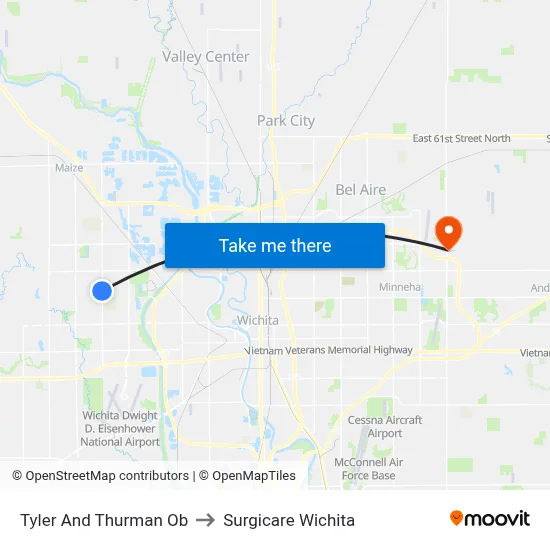 Tyler And Thurman Ob to Surgicare Wichita map
