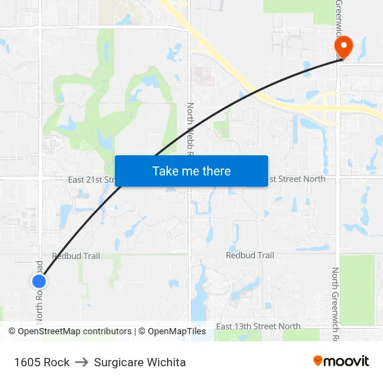 1605 Rock to Surgicare Wichita map