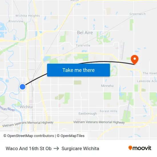 Waco And 16th St Ob to Surgicare Wichita map