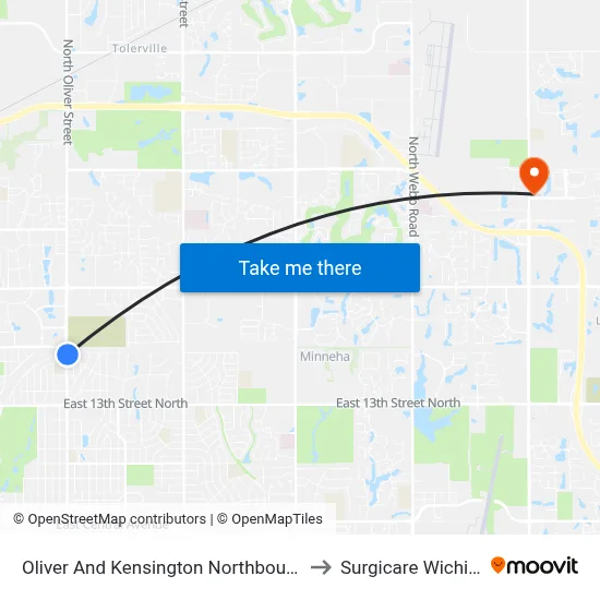 Oliver And Kensington Northbound to Surgicare Wichita map
