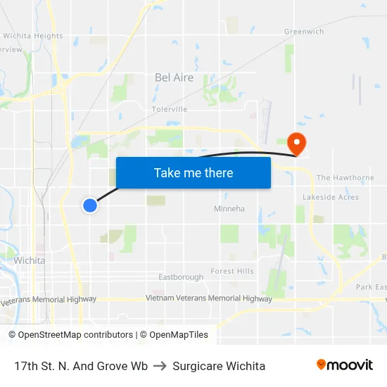 17th St. N. And Grove Wb to Surgicare Wichita map