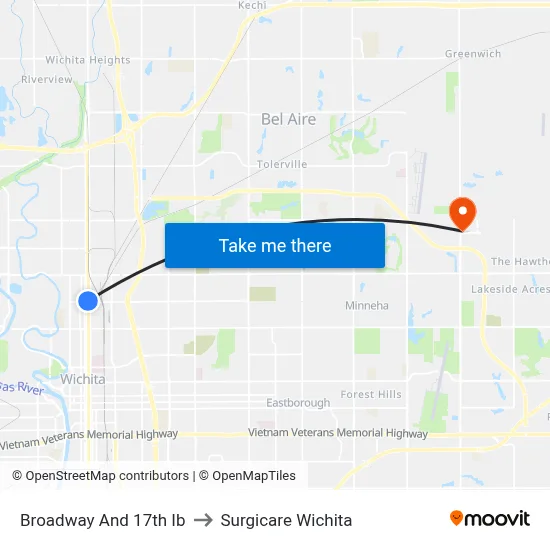 Broadway And 17th Ib to Surgicare Wichita map