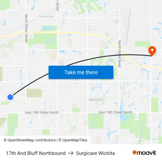 17th And Bluff Northbound to Surgicare Wichita map