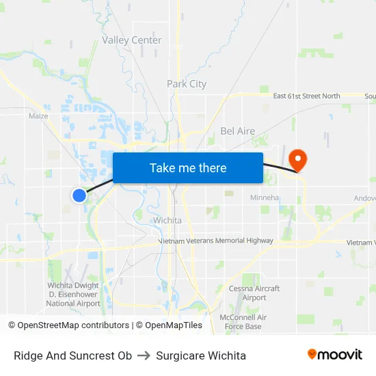 Ridge And Suncrest Ob to Surgicare Wichita map