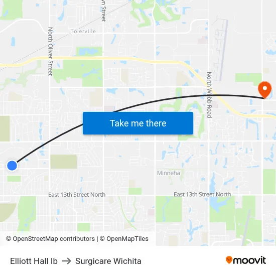 Elliott Hall Ib to Surgicare Wichita map